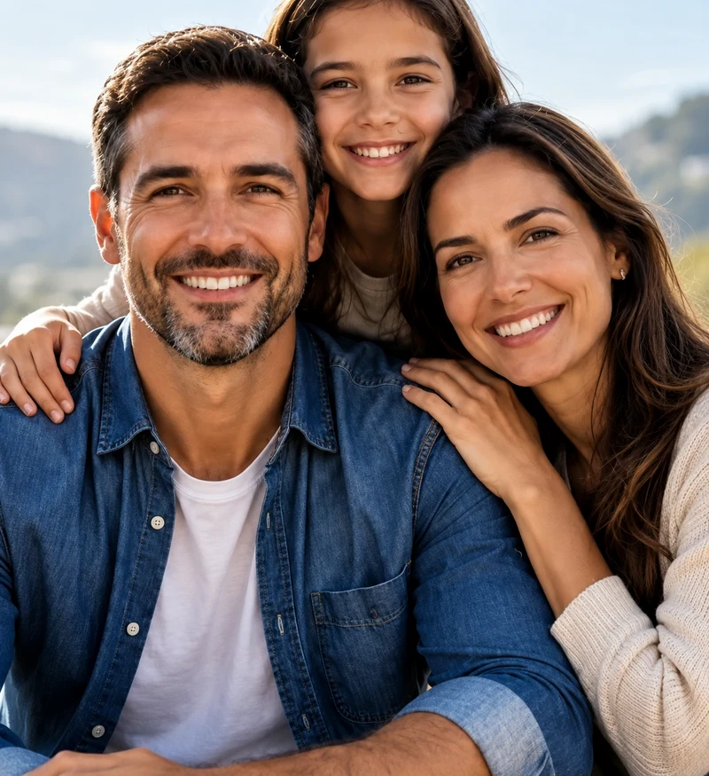 Pai, mãe e filha sorrindo juntos, imagem de um post do Instagram do Anderson Muquem